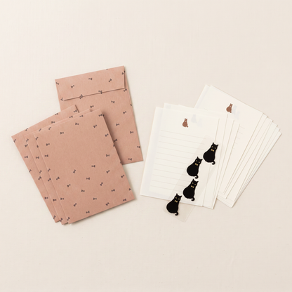 Black Cat Letter Paper & Envelope Letter Set with Stickers